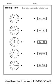 Telling Time Telling the Time Practice for Children Worksheets for Learning to Tell Time game Time Worksheets vector
