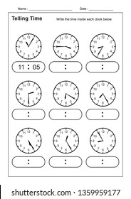 telling time telling time practice children stock vector royalty free 1359959177 shutterstock