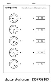 Telling Time Telling the Time Practice for Children Worksheets for Learning to Tell Time game Time Worksheets vector
