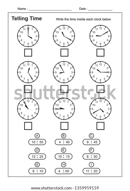 telling time telling time practice children stock vector royalty free 1359959159