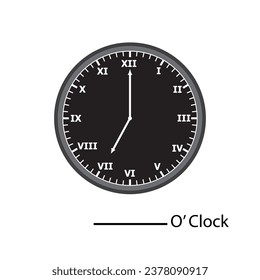Die Zeit zu sagen, römische Nummer Uhr. die auf der Uhr angezeigte Zeit schreiben. Lehrblatt für Vorschulkinder. Um wie viel Uhr ist es? Vektorgrafik.