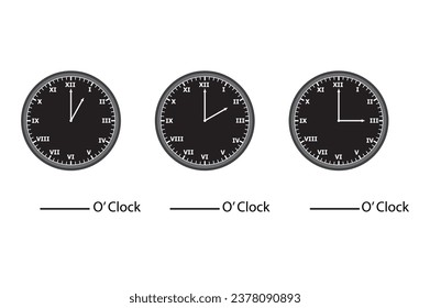 Telling time worksheet. Different color. number clock and Roman letter clock. what is the time? write the time shown on the clock Educational material for primary school students. vector illustration.