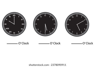 Telling time worksheet. Different color. number clock and Roman letter clock. what is the time? write the time shown on the clock Educational material for primary school students. vector illustration.