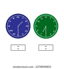 Telling time worksheet.number clock and roman letter clock. what is the time. write the time shown on the clock Educational material for primary school students. vector illustration.