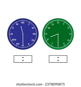 Telling time worksheet.number clock and roman letter clock. what is the time. write the time shown on the clock Educational material for primary school students. vector illustration.