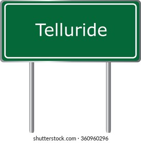 Telluride , Colorado, road sign green vector illustration, road table, USA city