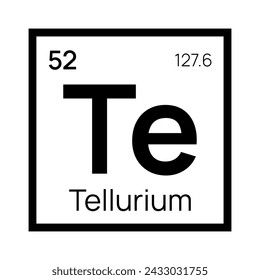 Chemisches Tellurelement des Periodensystems. Vektor-isoliertes Symbol Te