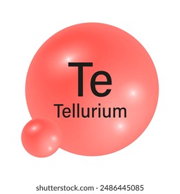 Tellurium element icon. Red gradient sphere. Atomic symbol Te. Vector illustration.