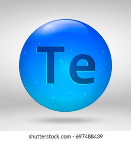 Tellurium - element of the periodic table. Vector 3D glossy drop pill capsule icon