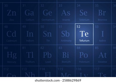 Tellurium highlighted element in periodic table with glowing effect