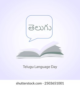 Día de la Lengua Telugu, celebrado el 29 de agosto. Vector, ilustración. Centro de texto en telugu escrito en telugu. 