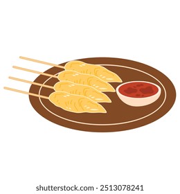 Telur Gulung, Omelete de ovo laminado com ilustração Skewers