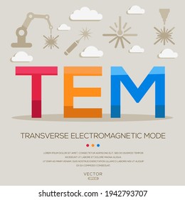 TEM significa (modo electromagnético transversal) Acrónimos láser, letras e iconos ,Ilustración vectorial.
