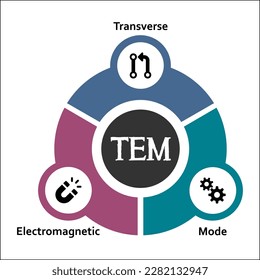 TEM - Transverse Electromagnetic Mode Acronym. Infographic template with icons and description placeholder
