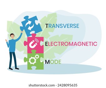 TEM - Transverse Electromagnetic Mode acronym. business concept background. vector illustration concept with keywords and icons. lettering illustration with icons for web banner, flyer