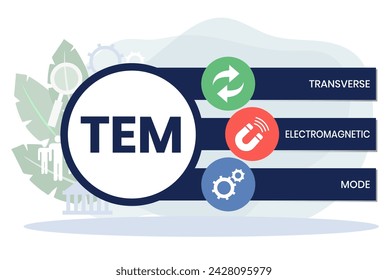 TEM - Transverse Electromagnetic Mode acronym. business concept background. vector illustration concept with keywords and icons. lettering illustration with icons for web banner, flyer