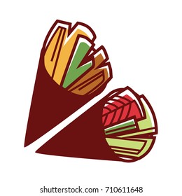 Temaki rolls with fresh vegetables inside isolated illustration