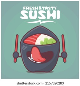 Temaki sushi cartoon. japanese food vector illustration. with a funny expression
