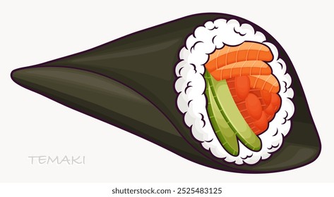 Ícone de sushi Temaki. Mão rolou comida tradicional japonesa. Ilustração isolada de vetor
