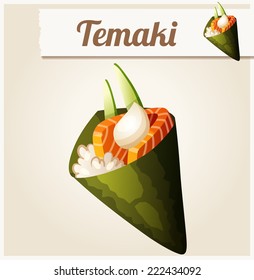 Temakii sushi. Detailed Vector Icon. Series of food and drink and ingredients for cooking.