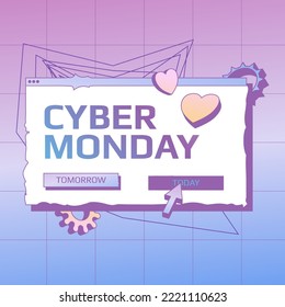 Tempate design cyber monday banner. 90's interface style. Retro design concept. Vector