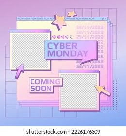 Tempate design cyber monday banner. 90's interface style. Retro design concept. Vector