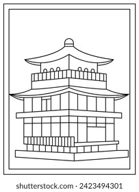 A tempe building in linear colouring page drawing 