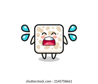 tempeh cartoon illustration with crying gesture , cute design