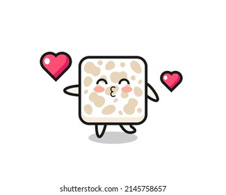 tempeh character cartoon with kissing gesture , cute design