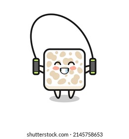 tempeh character cartoon with skipping rope , cute design