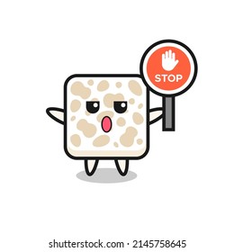 tempeh character illustration holding a stop sign , cute design