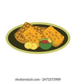 ilustración tempeh en estilo plano. Diseño de elemento de ilustración de ingrediente de alimentos ricos en proteína vegetal. Comida tradicional indonesia