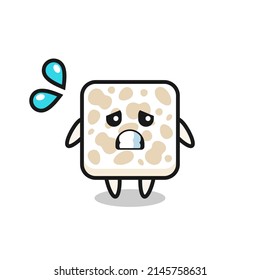personaje de la mascota del tempeh con gesto de miedo, diseño lindo
