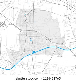 Tempelhof, Berlin, DEUTSCHLAND, high detail vector map with city boundaries and editable paths. White outlines for main roads. Many smaller paths. Blue shapes and lines for water.