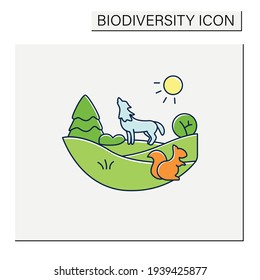 Temperate forest color icon.Forest found between tropical,boreal regions,located in temperate zone. Living place for different animals.Biodiversity concept. Isolated vector illustration