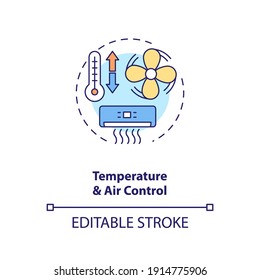 Temperature and air control concept icon. Control room ergonomics idea thin line illustration. Working in hot and cold environments. Vector isolated outline RGB color drawing. Editable stroke