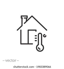 temperature change control in the house, icon, warm or cold air in the room, conditioning home concept, insulation thin line symbol on white background - editable stroke vector illustration eps10