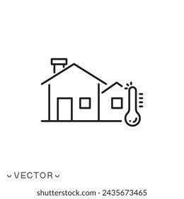control de cambio de temperatura en la casa, icono, aire caliente o frío en la habitación, concepto de casa de acondicionamiento, símbolo de línea delgada aislante sobre fondo blanco, eps 10 ilustración vectorial editable