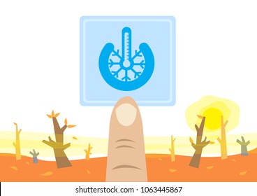 Temperature change from hot to cold using a button concept. Editable Clip Art.