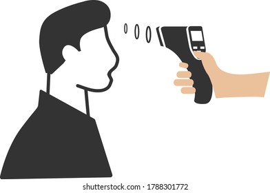 Icono de comprobación de temperatura. Comprobación de la temperatura corporal usar el icono del termómetro digital del escáner de pistola.termómetro infrarrojo sin contacto para brote de covid-19. Ilustración que muestra el icono de comprobación de temperatura corporal.
