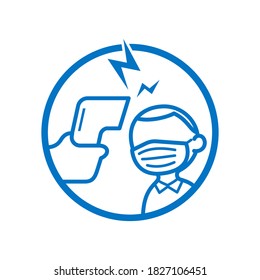 Temperaturkontrollsymbol einzeln auf weißem Hintergrund, flache Abbildung der Überprüfung der Körpertemperatur mithilfe des Infrarot-Thermometers