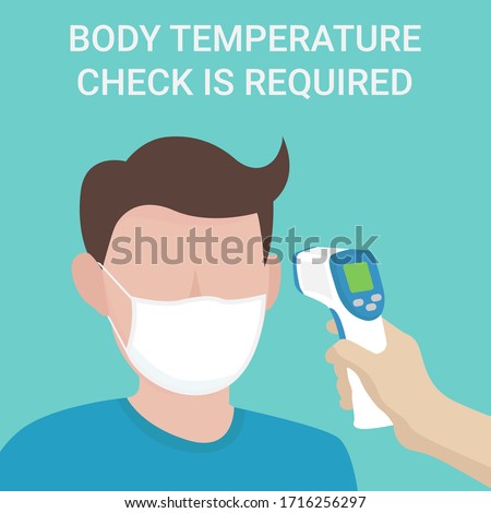 temperature check illustration. Man measuring body temperature and wearing a face mask vector illustration flat design