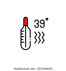 Temperature check with a thermometer as covid disease prevention measure. Fever body temperature. Pixel perfect, editable stroke icon