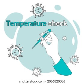  Temperature check.A call for safety and taking care of your health.Flat vector illustration.