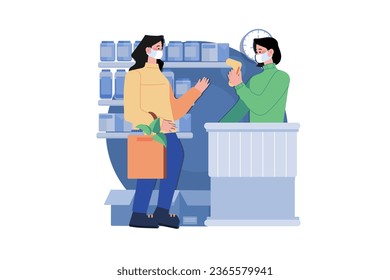 Temperature Checking At The Supermarket Illustration