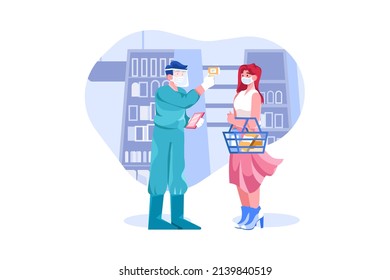 Temperaturkontrolle im Supermarkt Illustration Konzept. Flache Illustration einzeln auf weißem Hintergrund.