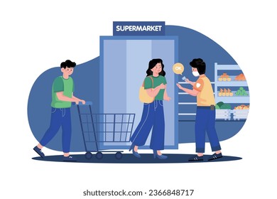 Temperature checking at the supermarket illustration concept