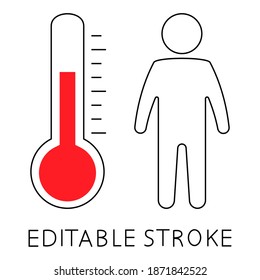 Temperature checks station or checkpoint. Man and analog thermometer sign. It could be used in the Train Station, Airport or other public transportations. Station for measurement of fever. Vector