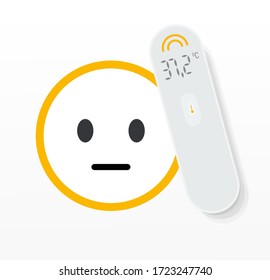 Temperature checkup icon. Non-contact digital thermometer illustration. Doctor tool, covid-19 first aid kit vector icon. Medical symbol logo. Coronavirus, fever sickness examination hospital logotype.