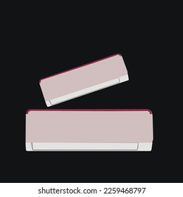 Temperature and climate control system.  Colllection of air conditioner and conditioning.Closed and open air conditioner, flow cold and heat wind.Realistic ac with breeze waves vector set.